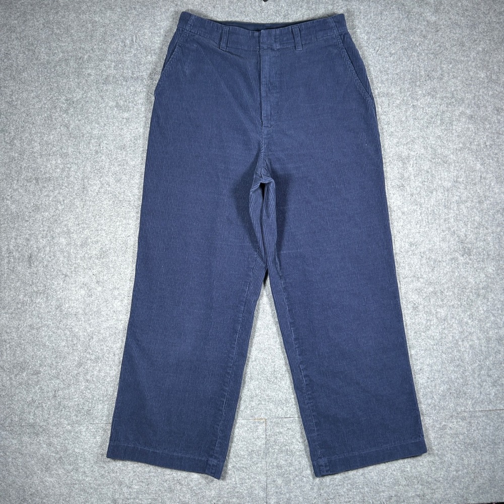 Uniqlo corduroy pants women 10 Navy Blue wide leg high waist casual work
